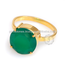 Wholesale Vermeil Gold Green Onyx Gemstone Bezel Rings, Natural Gemstone Bezel Jewelry Supplier